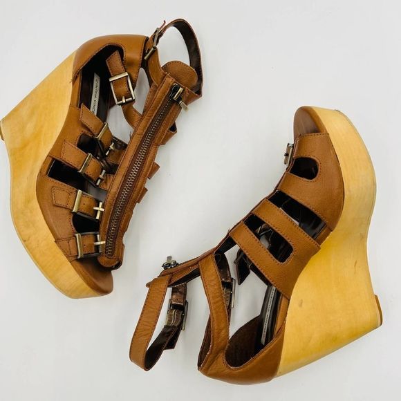 Cynthia Vincent Pacey Gladiator Brown Wedge Size 7.5 - Picture 15 of 16